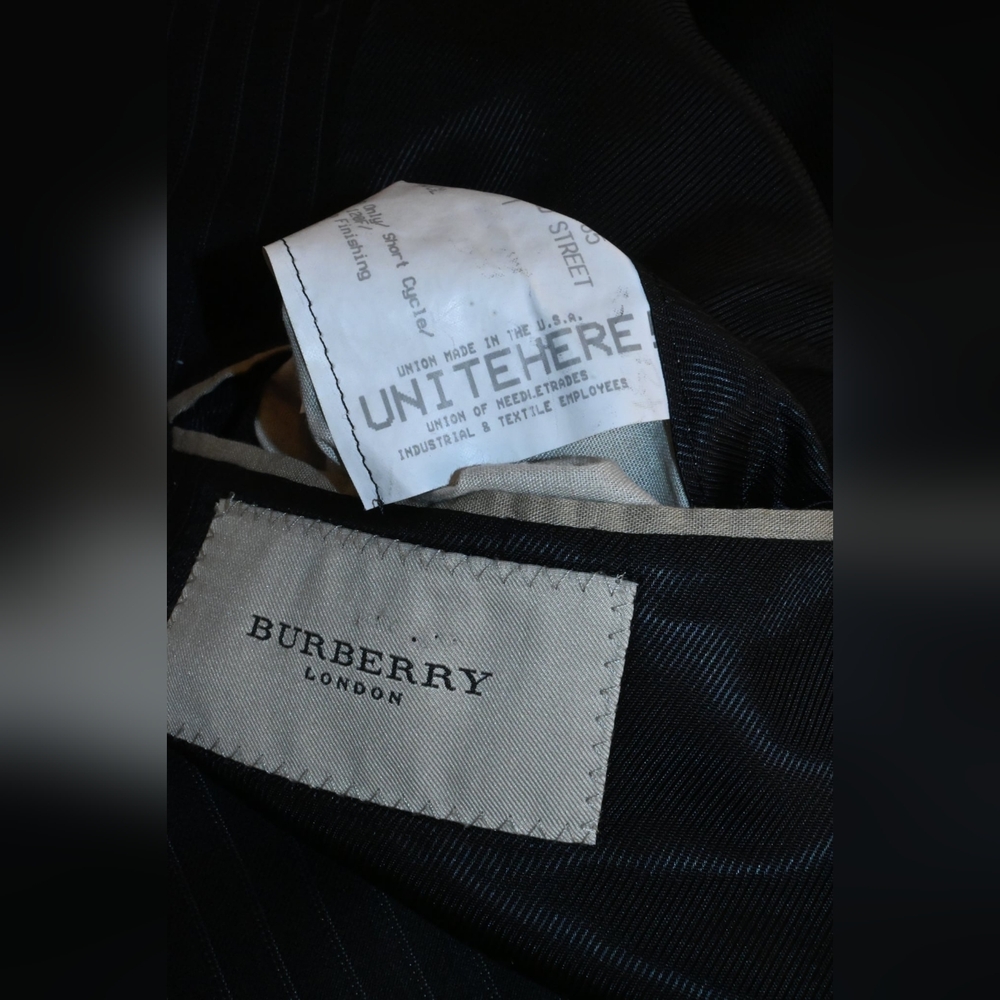 BURBERRY LONDON Black Pen Stripped 2Pc Suit Jacket 40 R Pants 31W Union Made USA - Picture 5 of 16